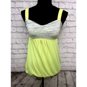 Lululemon Women's 6 Yellow/Gray Built in Bra Ruffle Gathered Waist Athletic Tank